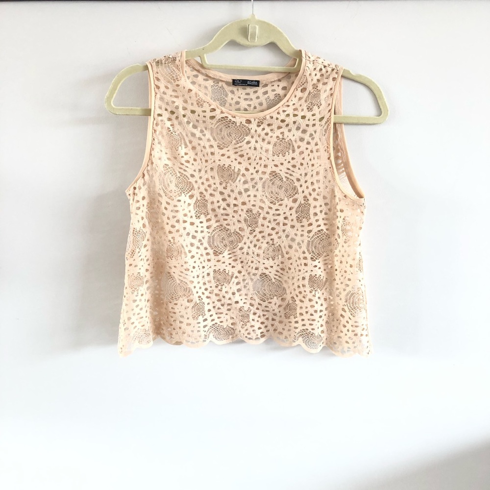 Zara Scalloped Lace Cropped Tank